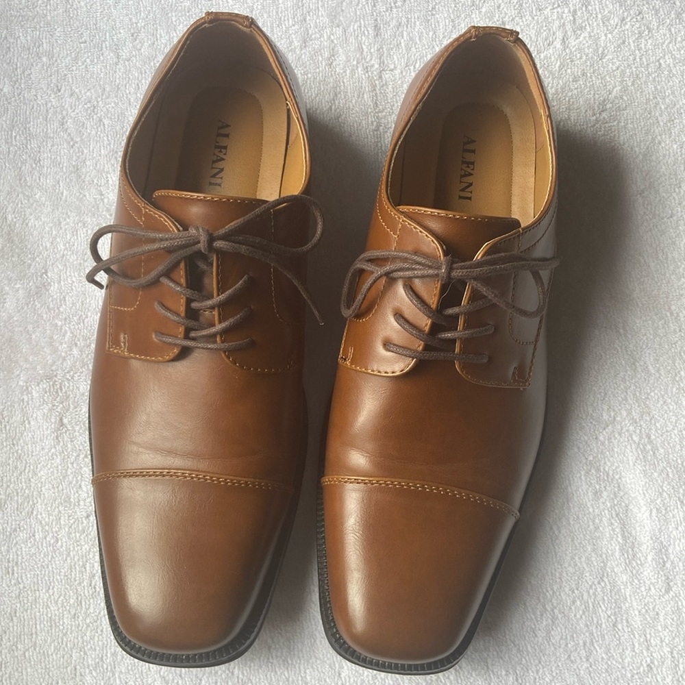 Alfani Brown Leather Oxfords with Polished Finish